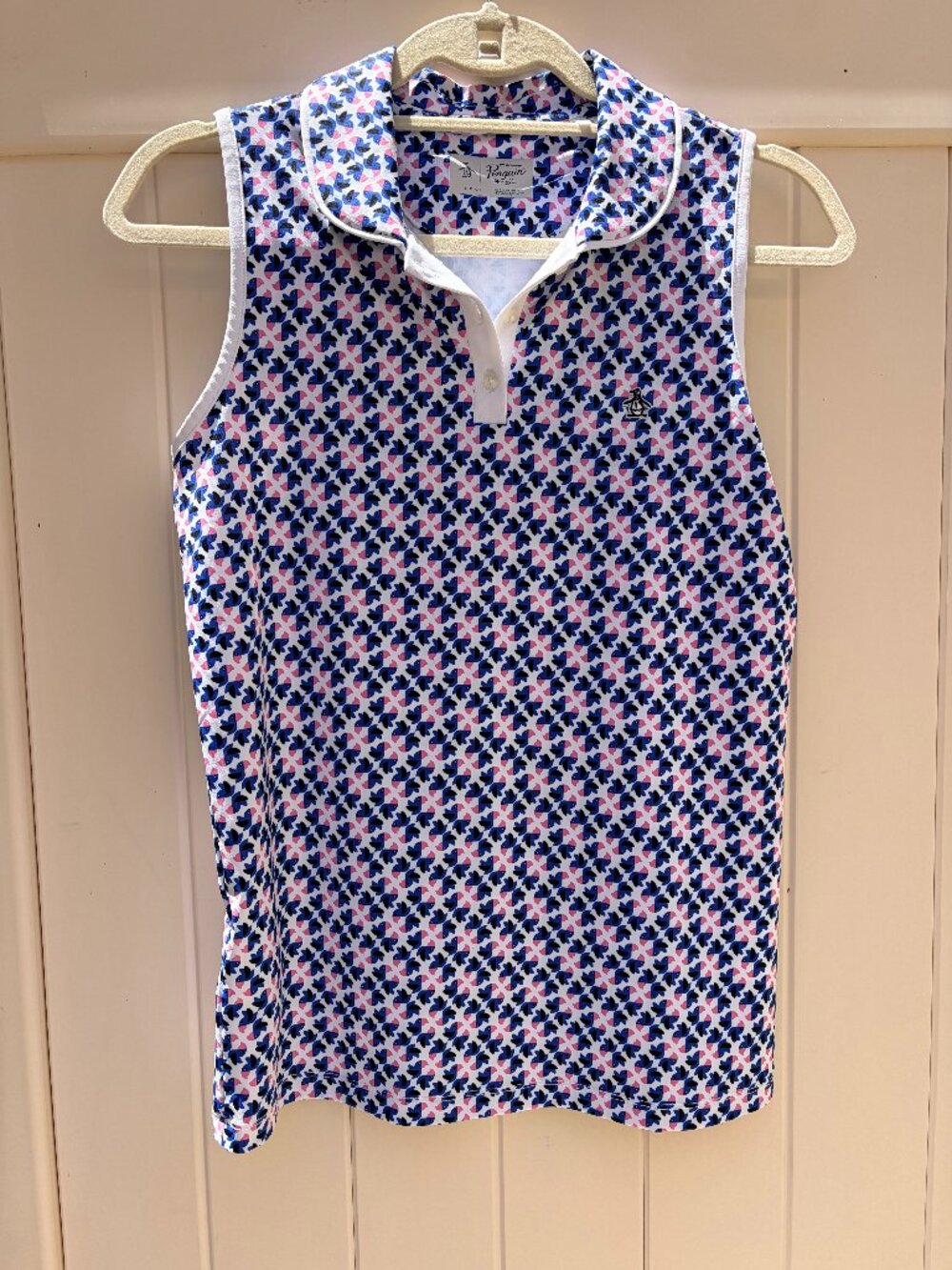 Original Penguin Women's Sleeveless Geo Parrot Printed Polo Golf SMALL
